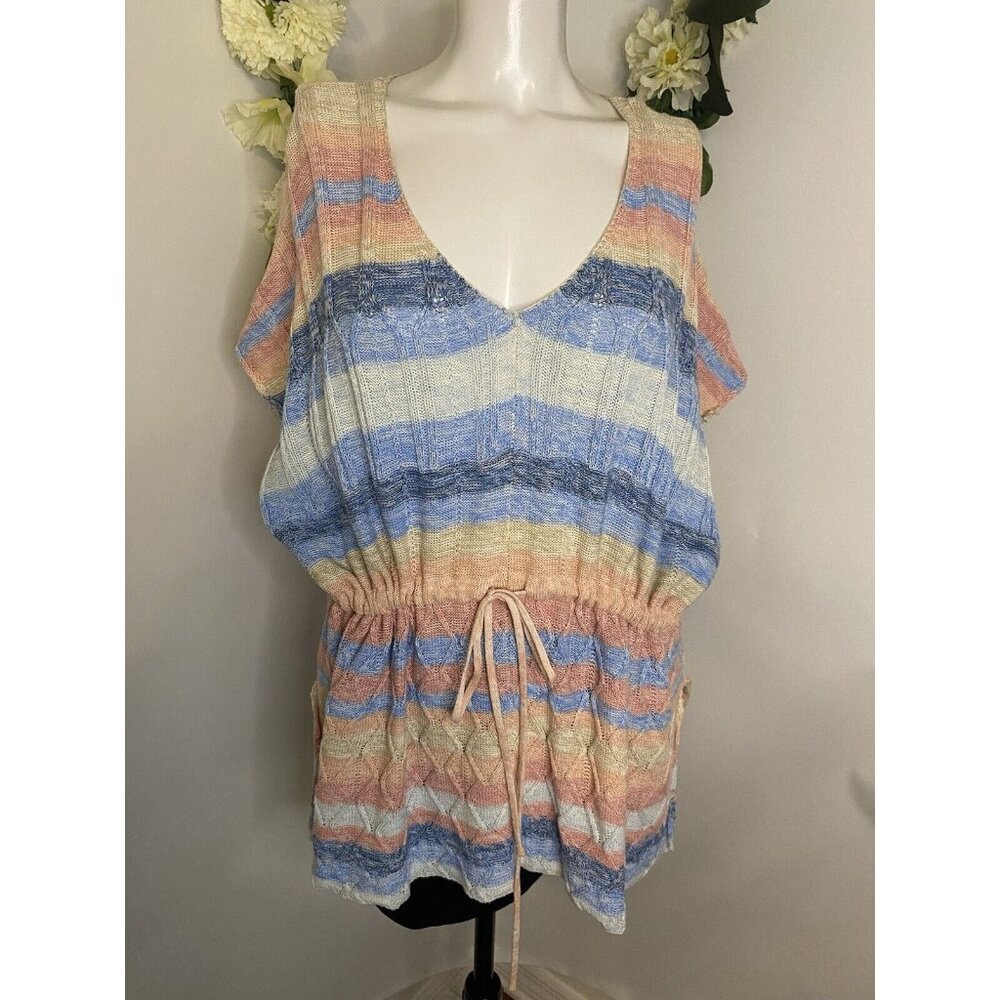 Ethyl Women's Pullover Sweater Pastel Colors Short Sleeve M Drawstring Waist New